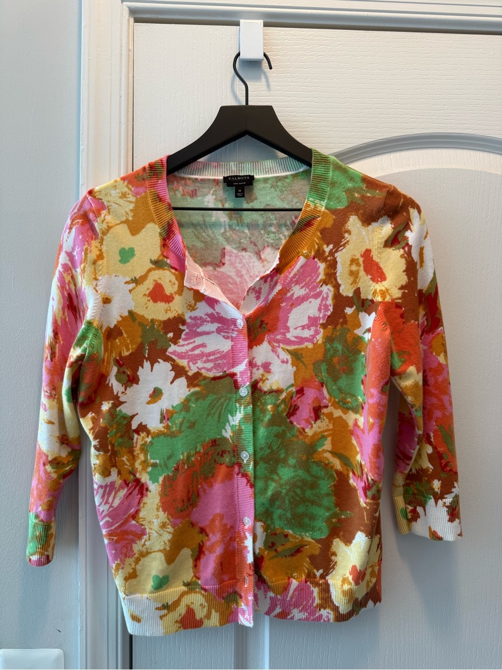 Talbots Mint Green Floral Knit Cardigan